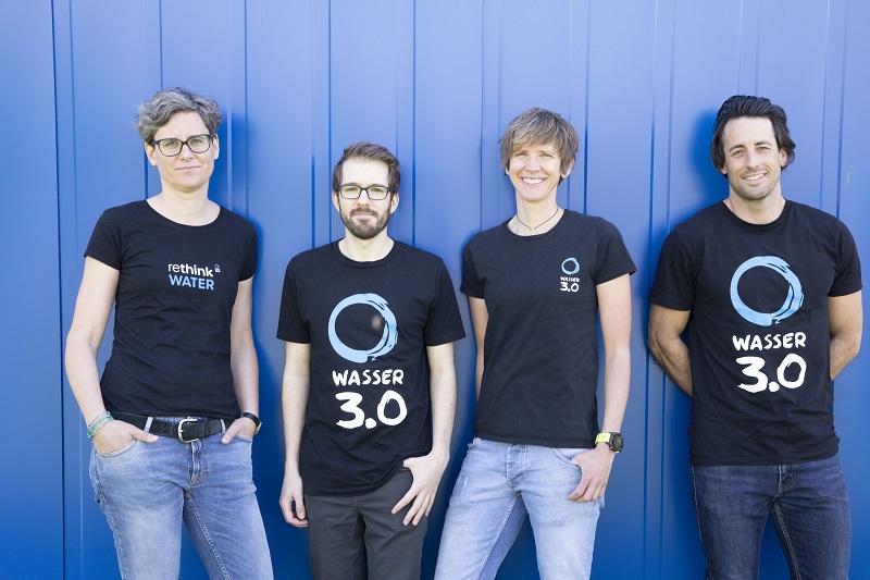 Silke Haubensak, Michael Sturm, Katrin Schuhen und Dennis Schober sind das Gründungsteam von Wasser 3.0